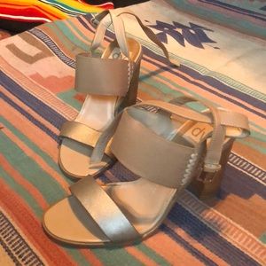 Dolce Vita wood heels with Beige and Silver tops